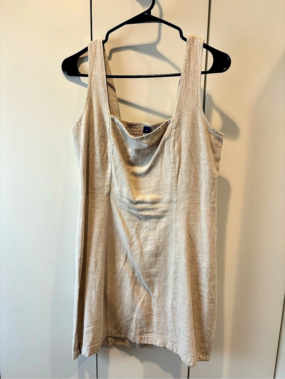 Old Navy Square-Neck Linen-Blend Mini Dress Beige Medium